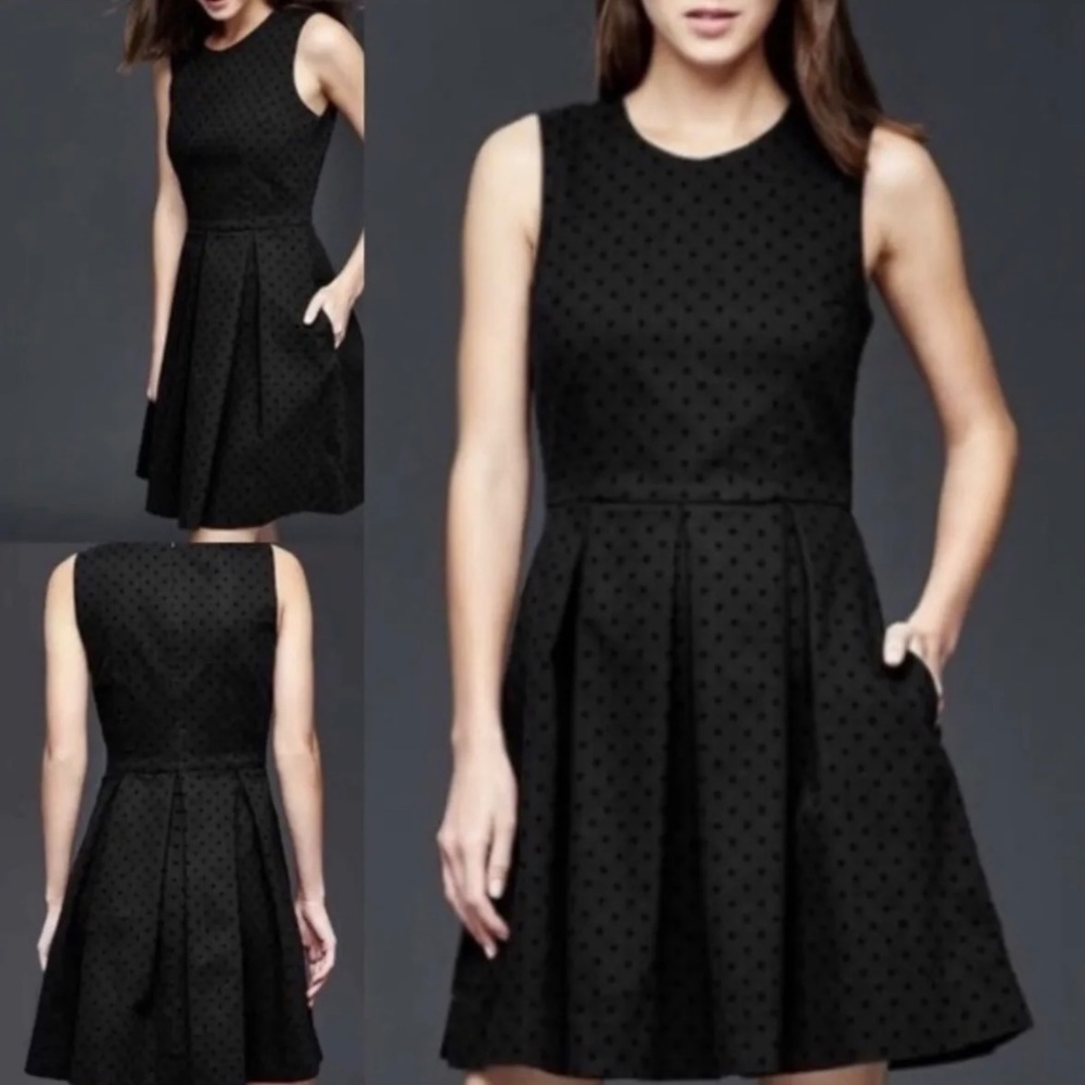 EUC Gap Black Fit & Flare Dress with Raised Velvet Polka Dots